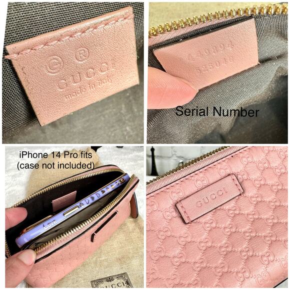 GUCCI pink guccissima leather wristlet cosmetic pouch bag Very Pretty! GREAT - Picture 12 of 16